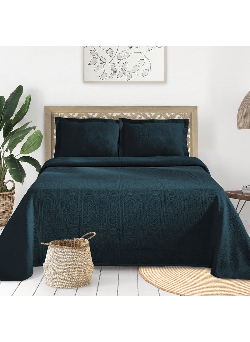 Superior Superior Cotton Fleur De Lis Bedspread Set Warm Blankets AllSeason Bedding Bedroom Decor Decorative Boho Medallion Coverlet Includes 1 Bedspread 2 Pillow Shams Queen Deep Sea 