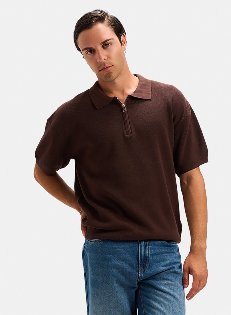 bowline Brown Basic Quarter Zipper T-shirt - Image 1