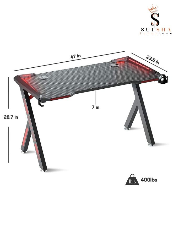 سلشا مكتب ألعاب مع إضاءة ألوان RGB LED خطاف سماعة رأس حامل أكواب مقاس 120 سم - Image 3