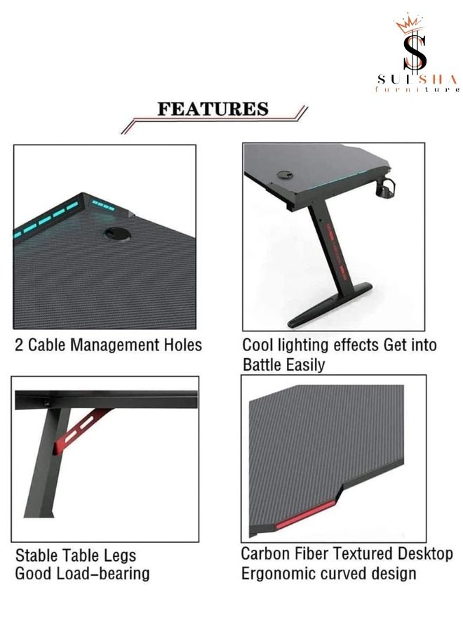 سلشا مكتب ألعاب مع إضاءة ألوان RGB LED خطاف سماعة رأس حامل أكواب مقاس 120 سم - Image 4