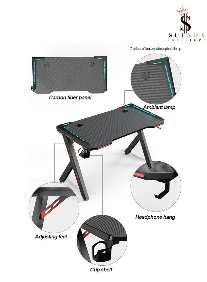 سلشا مكتب ألعاب مع إضاءة ألوان RGB LED خطاف سماعة رأس حامل أكواب مقاس 120 سم - Image 5