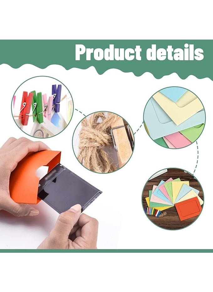 WOODONICK STORE WOODONICK Paper Photo Frame with Clips and Thread Cardboard Picture Frames with Clips and Strings Colorful DIY Clip Photo Holders Photo Hanging Display Kit Wall Decor for HomePartyOffice 10PCs  - Image 4