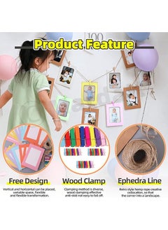 WOODONICK STORE WOODONICK Paper Photo Frame with Clips and Thread Cardboard Picture Frames with Clips and Strings Colorful DIY Clip Photo Holders Photo Hanging Display Kit Wall Decor for HomePartyOffice 10PCs  - Image 3