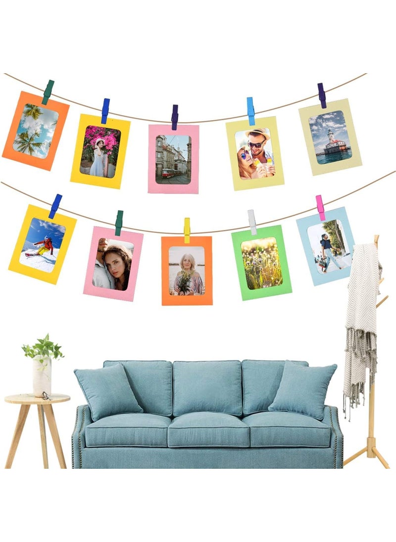 WOODONICK STORE WOODONICK Paper Photo Frame with Clips and Thread Cardboard Picture Frames with Clips and Strings Colorful DIY Clip Photo Holders Photo Hanging Display Kit Wall Decor for HomePartyOffice 10PCs  - Image 5