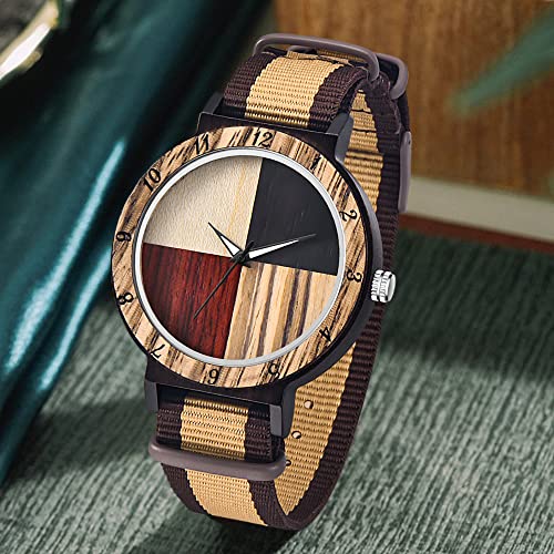 Dentily Inverted Geometric Wood Watch Analog Quartz Watch for Men Handmade Nylon Strap Wooden Mens Watches - Image 2