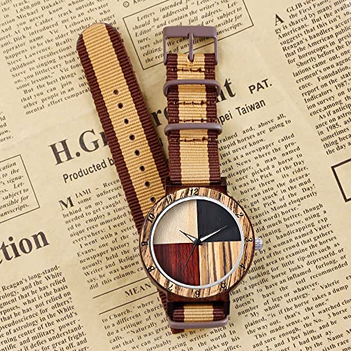 Dentily Inverted Geometric Wood Watch Analog Quartz Watch for Men Handmade Nylon Strap Wooden Mens Watches - Image 5