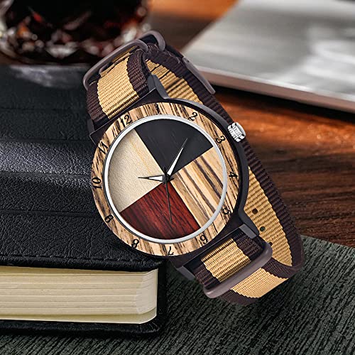 Dentily Inverted Geometric Wood Watch Analog Quartz Watch for Men Handmade Nylon Strap Wooden Mens Watches - Image 3