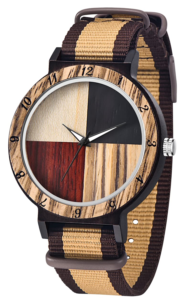 Dentily Inverted Geometric Wood Watch Analog Quartz Watch for Men Handmade Nylon Strap Wooden Mens Watches - Image 1