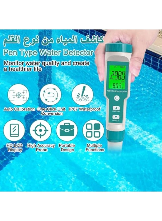 Water Quality Tester 7 in 1 Digital PH Tester Pen with TDS/EC/Salt/S G/ORP/Temps Function 0.01 Accuracy LCD Display ATC 3 PH Buffer Powders Water Test Meter for Drinking Water Pool Aquarium Hydroponic - Image 5
