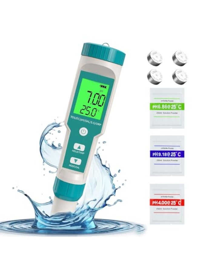 Water Quality Tester 7 in 1 Digital PH Tester Pen with TDS/EC/Salt/S G/ORP/Temps Function 0.01 Accuracy LCD Display ATC 3 PH Buffer Powders Water Test Meter for Drinking Water Pool Aquarium Hydroponic - Image 1