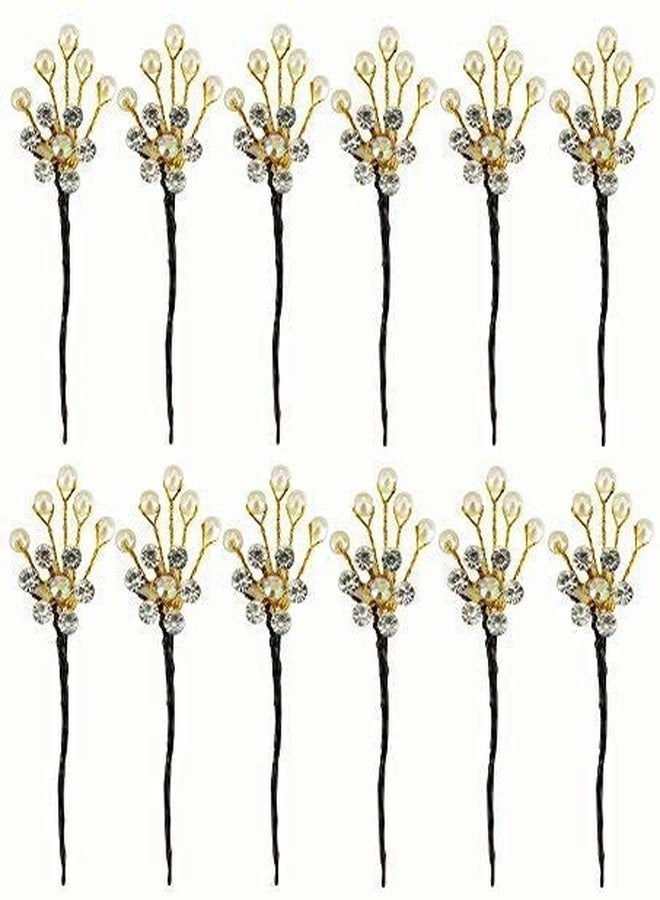 Ekan Juda Pin For Hair Styling Stone Bun Styling Golden Color 10 Pcs For Women And Girls Pack Of 1 - Image 3
