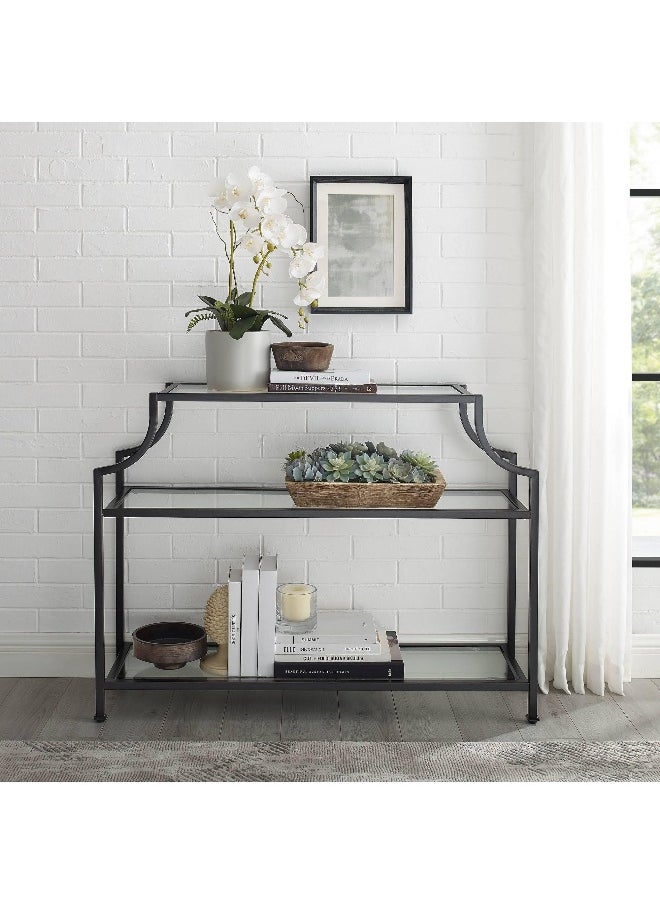 HOME TASTE Hometaste Modern Metal And Glass Console Table: Chic Pre-Assembled Accent For Living Spaces - Versatile Home Decor Solution With Thre Clear Shelves - Ideal For Living Room Hallway And Entryway Black 