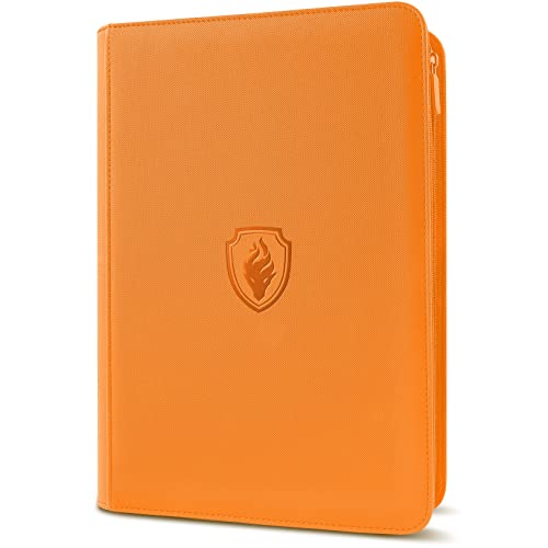 Fabmaker Premium Zip Card Binder Fabmaker 9 Pocket Trading Card Binder PU Cover Zipper Card Collection Album Sturdy 360 SideLoading Card Folder Holder for Game Sports Cards Orange - Image 1