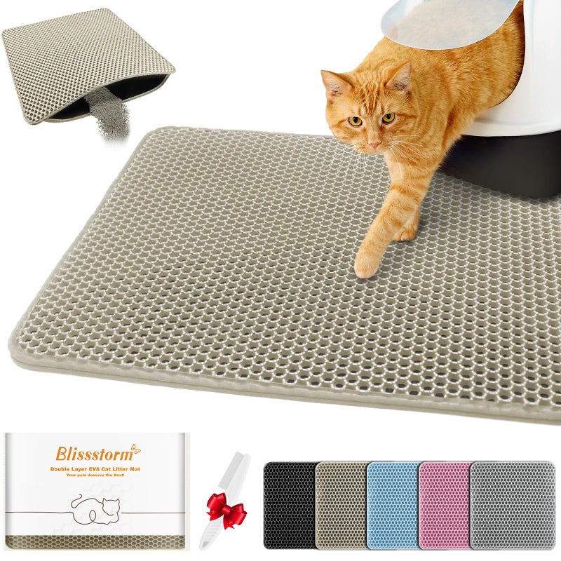 blissstorm Waterproof Cat Litter Mat Double Layer EVA OdorFree Large Grid Urine Proof Easy Cleanup Khaki 12 x 12 - Image 2