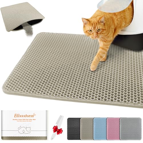 blissstorm Waterproof Cat Litter Mat Double Layer EVA OdorFree Large Grid Urine Proof Easy Cleanup Khaki 12 x 12 - Image 1