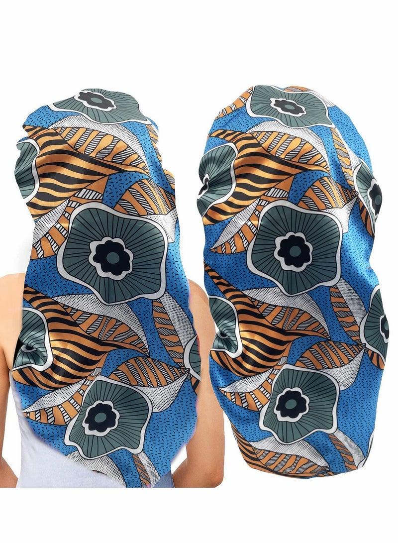 Excefore 2Pcs Long Braids Satin Bonnet,Soft Comfortable Elastic Band Silky Satin Sleep Cap Head Cover Elastic Band Sleeping Cap for Long Hair, Braids, Curly Hair, Night Sleep(Blue Flowers) - Image 5