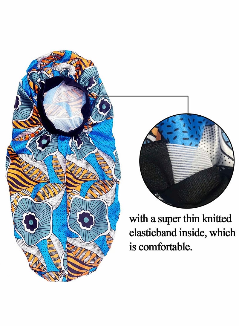 Excefore 2Pcs Long Braids Satin Bonnet,Soft Comfortable Elastic Band Silky Satin Sleep Cap Head Cover Elastic Band Sleeping Cap for Long Hair, Braids, Curly Hair, Night Sleep(Blue Flowers) - Image 4