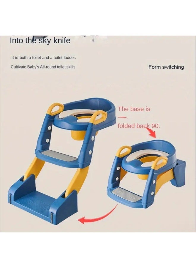 GGEROU Folding Toilet Potty Training Seat With Step Stool Ladder, Folding Auxiliary Toilet Seat, Toilet Trainer, Toilet Seat Toilet Trainer, Comfortable And Safe Potty Seat With Non-Slip Mat Ladder Blue  - Image 4