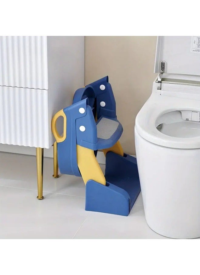 GGEROU Folding Toilet Potty Training Seat With Step Stool Ladder, Folding Auxiliary Toilet Seat, Toilet Trainer, Toilet Seat Toilet Trainer, Comfortable And Safe Potty Seat With Non-Slip Mat Ladder Blue  - Image 5