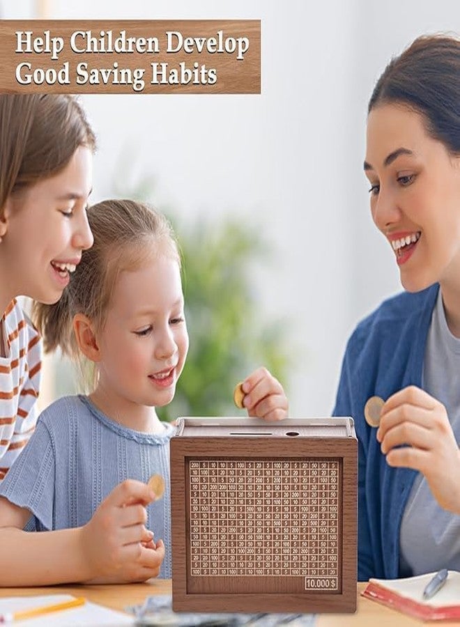 ZELVO Wooden Handicraft Piggy Bank for Kids & Adults, Coin Box Carved Design, Savings Box, Mini Bank, Donation Box, Smart Money Box, Wooden Coin Box, Money Saver, Piggy Bank with Numbers (Brown) - Image 3