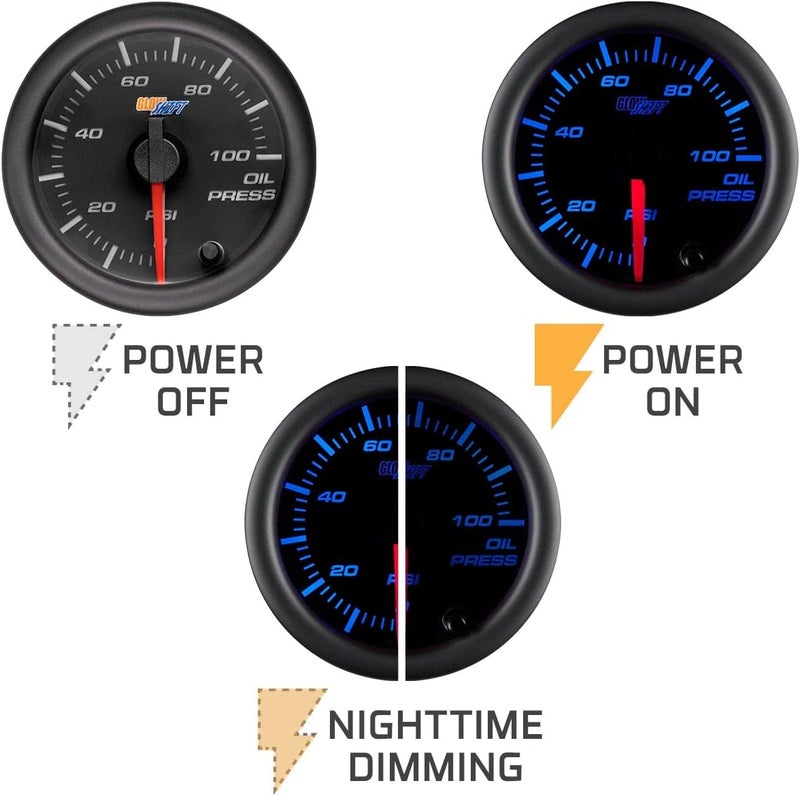 GLOWSHIFT Black 7 Color 100 PSI Oil Pressure Gauge Kit - Includes 1/8-27 NPT Electronic Sensor & Wiring - Multi-Color Display - Black Dial - Clear Lens - for Car & Truck - 2-1/16" 52mm - Image 4