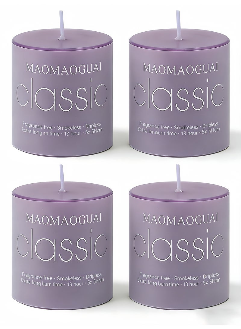 4 Pack Purple Lavender Scented Candles, Smokeless Dripless Pillar Candles, 13 Hours Long Burning Fragrance Candle Set for Home, Weddings, Parties, Dinner Table Decor, Gift Boxed Aromatherapy Candles - Image 1