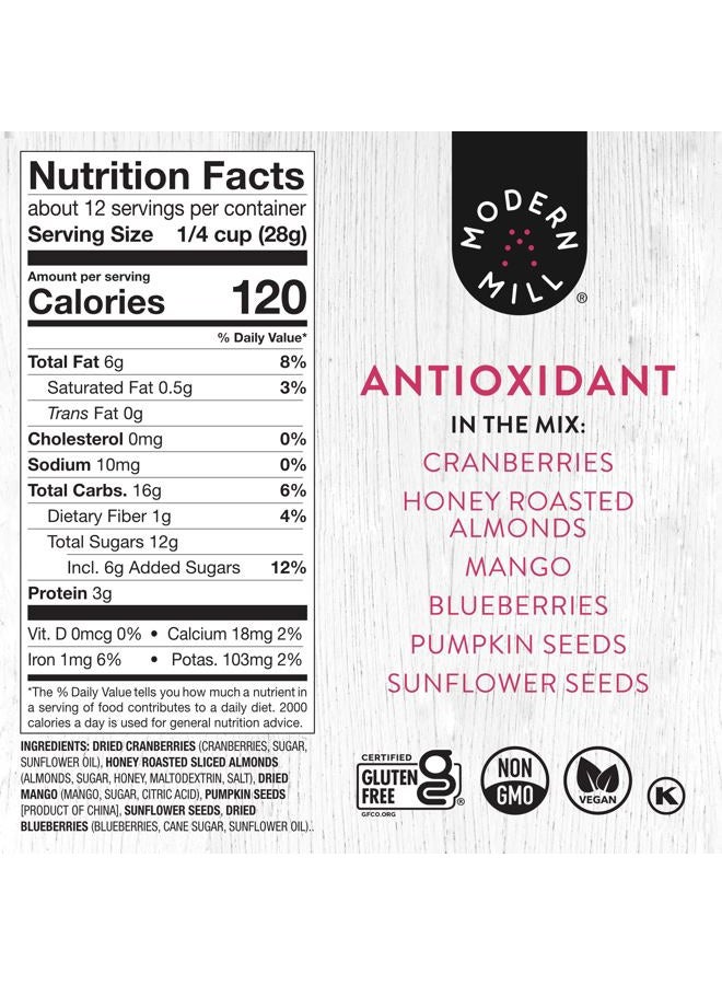 Modern Mill Antioxidant Salad Topper By Gourmet Nut - Mixed Nuts (Almonds), Dried Cranberries & Blueberries, Sunflower Seeds & Pumpkin Seeds - Gluten Free, Low Sodium, Kosher, Plant Protein, 12oz. Bag - Image 3
