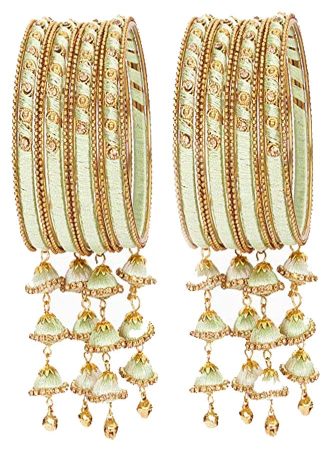 ZULKA Get your traditions Valentine Gift for Girls & Women Silk Thread Latkan Bangle Set With Zircon For Women & Girls (Pack of 2 Set, Pista-2.4) - Image 1