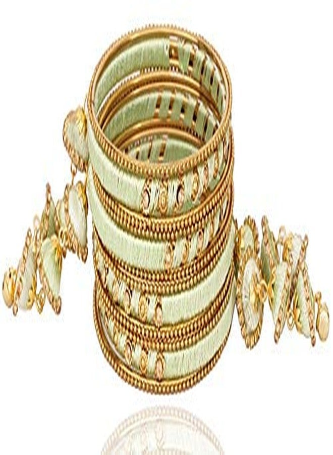 ZULKA Get your traditions Valentine Gift for Girls & Women Silk Thread Latkan Bangle Set With Zircon For Women & Girls (Pack of 2 Set, Pista-2.4) - Image 3