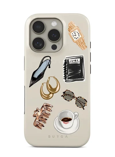 BURGA iPhone 16 Pro Max Case – 2-Piece Hard Shell + TPU Silicone Interior, Shock Absorption, Raised Bezel, Full Port Access, Never-Fading HQ Print – “Boss Babe” Design with Decorative Elements