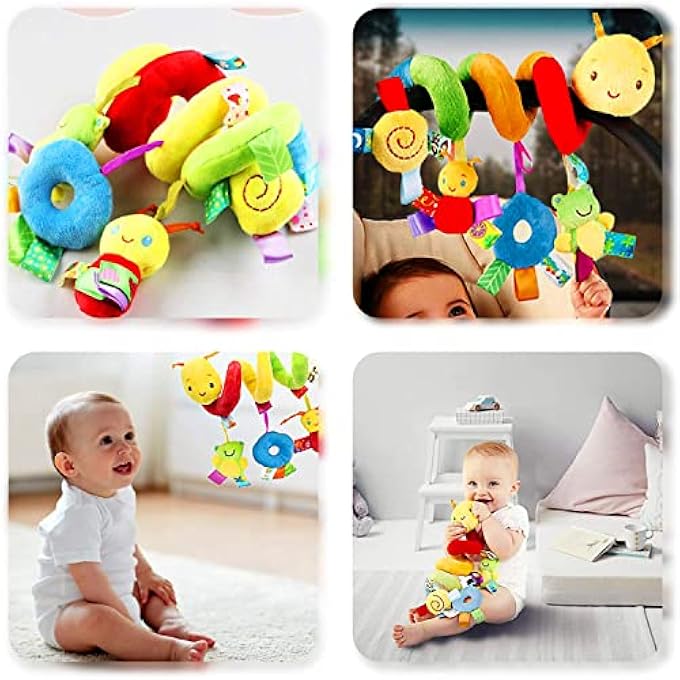 SPIRAL BABY TOY FOR PLAY OR WRAP-AROUND HANGING BUGGY, PRAM, PUSHCHAIR, STROLLER, CAR SEAT OR COT, SENSORY VELVET WITH SQUEAKER, RATTLE & RINGING BELL, TRAVEL TOY FOR BOYS & GIRLS (3+ MONTHS) - Image 4