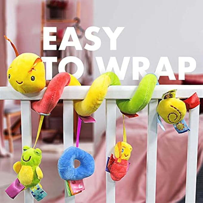 SPIRAL BABY TOY FOR PLAY OR WRAP-AROUND HANGING BUGGY, PRAM, PUSHCHAIR, STROLLER, CAR SEAT OR COT, SENSORY VELVET WITH SQUEAKER, RATTLE & RINGING BELL, TRAVEL TOY FOR BOYS & GIRLS (3+ MONTHS) - Image 3