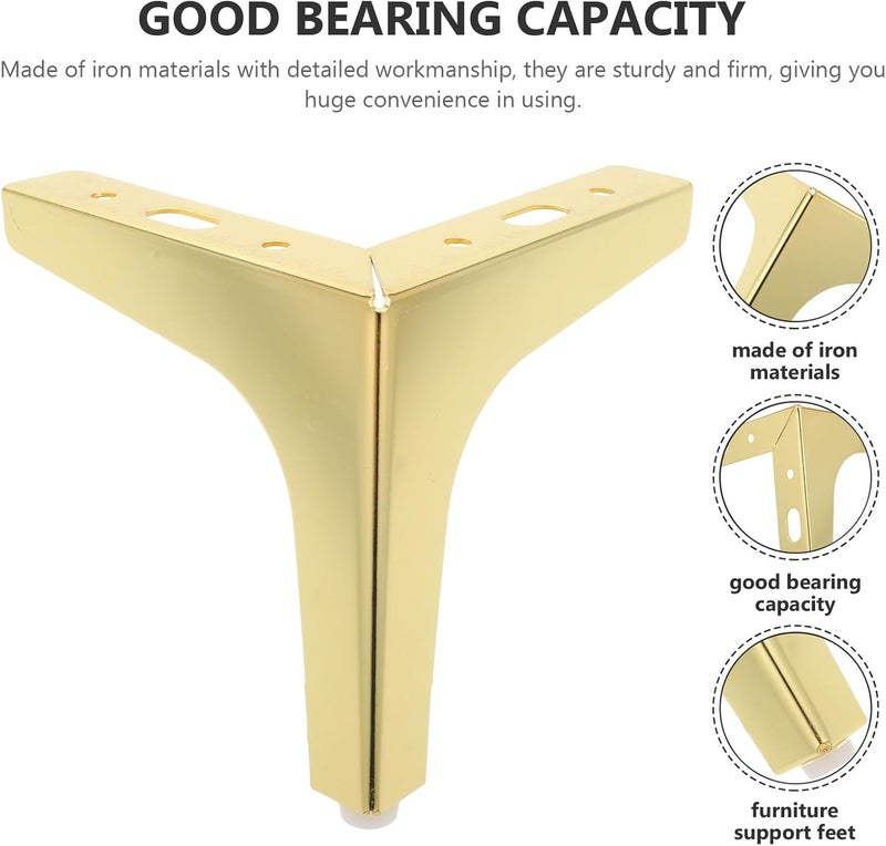 Garneck 4pcs Metal Triangle Furniture Legs Sofa Support for Cabinet Dresser Coffee Table, Gold 13cm Replacement Feet for Bathroom Vanity and Stool - Image 3