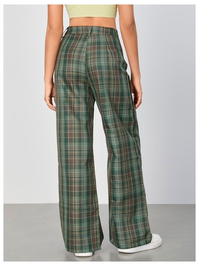 WDIRARA Women's Plaid Wide Leg Pants Casual High Waist Long Pants Trousers Multicolor Small - Image 2