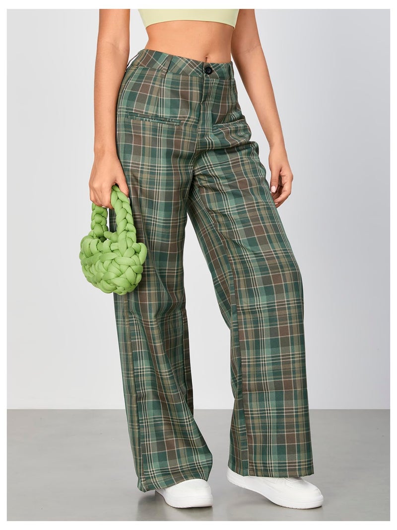 WDIRARA Women's Plaid Wide Leg Pants Casual High Waist Long Pants Trousers Multicolor Small - Image 5