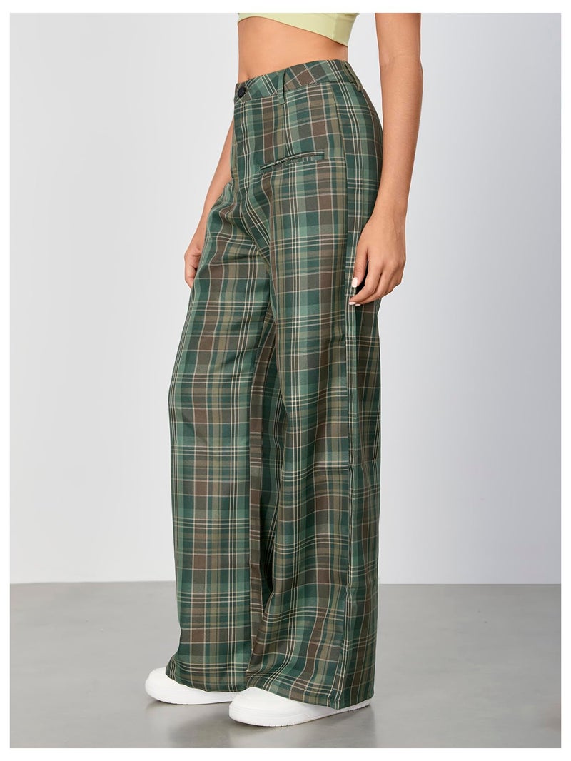 WDIRARA Women's Plaid Wide Leg Pants Casual High Waist Long Pants Trousers Multicolor Small - Image 4