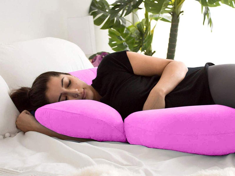 Kesar Enterprises Velvet Ultra Soft Hollow Fibre C Shaped Maternity Pillow,Pregnancy Pillow,Body Pillow with Zippered Cover (Light Pink) - Image 2
