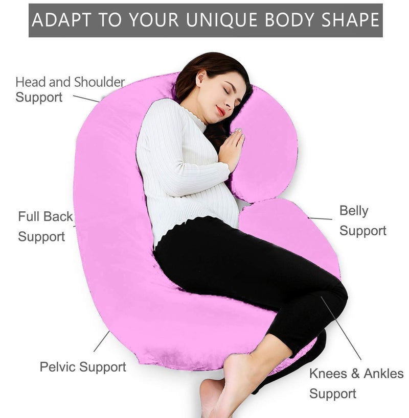 Kesar Enterprises Velvet Ultra Soft Hollow Fibre C Shaped Maternity Pillow,Pregnancy Pillow,Body Pillow with Zippered Cover (Light Pink) - Image 5