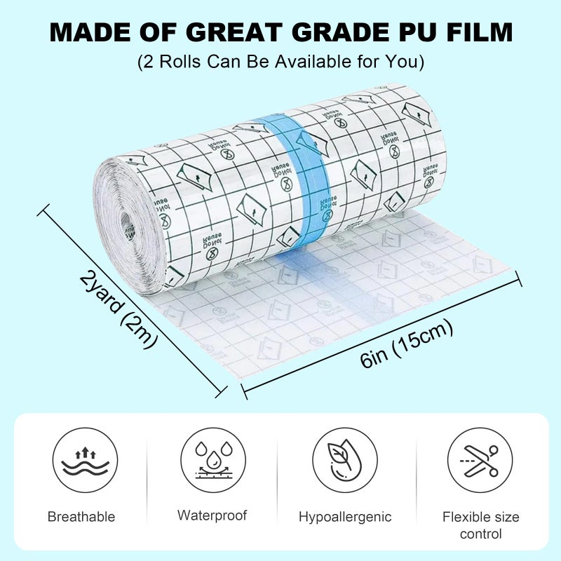 Autdor Tattoo Aftercare Bandage Autdor 2 Rolls 6"x 2 Yard Second Skin Tattoo Cover Up Patch Waterproof Tattoo Bandages Breathable Tattoo Cover Up Tape Transparent Tattoo Wrap for Tattoo Cover Protection Film - Image 3