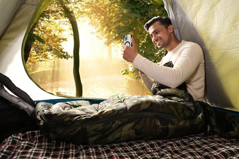 RhinoKraft Camouflage Army Sleeping Bags for Adult with Ultra Soft Fur for Camping, Trekking and Traveling | Weigh 1.9 Kg + Air Travel Pillow - Image 4