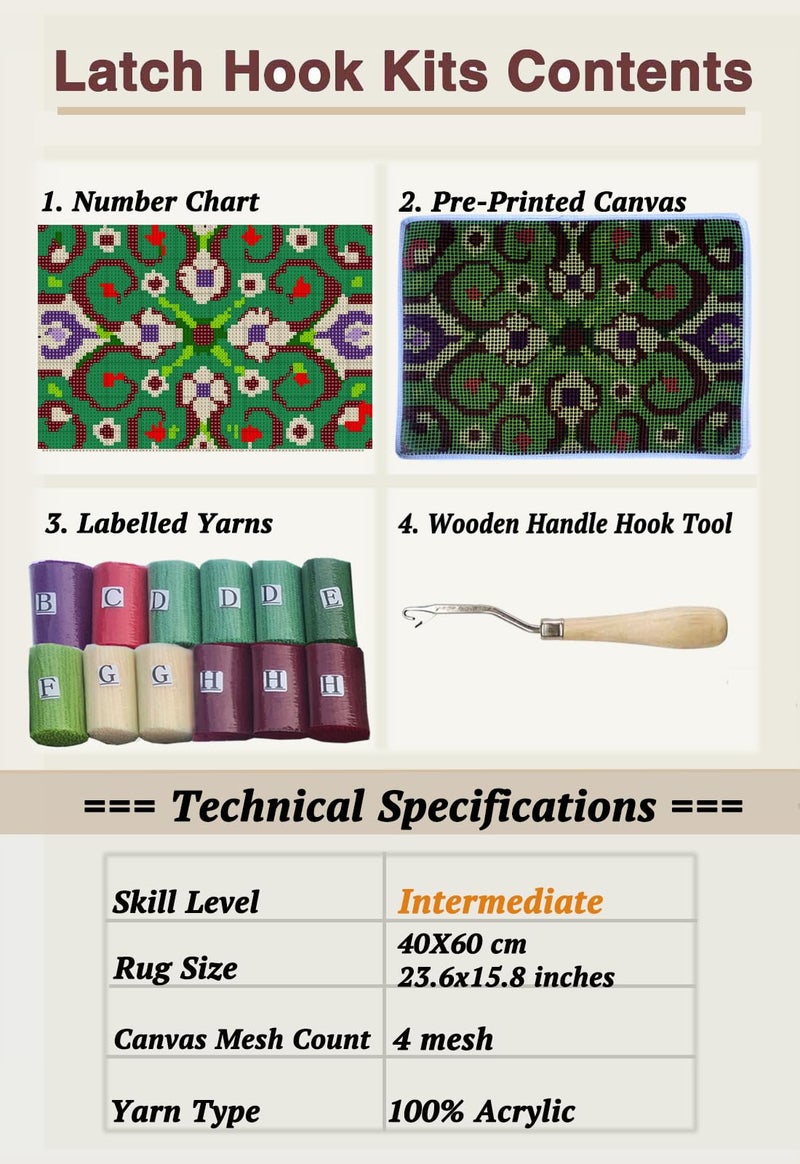 KitsMaster Latch Hook Kits for Adults, Crafts for Adults Women New Hobbies DIY Printed Canvas Rug for Home Decor Festival Gift 23.6''x15.8'' (Symmetrical Splendor) - Image 5