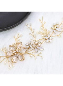 Oriamour Bridal Headpieces Flower Design With Pearls Wedding Headbands Hair Vines For Brides Women Girls Wedding Party (Gold)  - Image 4
