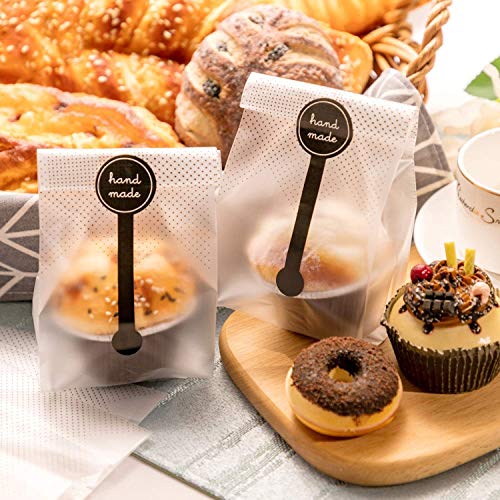 PalkSky (200Pcs)100pcs Translucent Plastic Bags/Bakery Bags with 100pcs Hand made Stickers for Cookie Cake Chocolate Candy Snack Wrapping Good for Bakery Party Supplies - Image 3