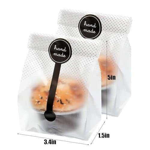 PalkSky (200Pcs)100pcs Translucent Plastic Bags/Bakery Bags with 100pcs Hand made Stickers for Cookie Cake Chocolate Candy Snack Wrapping Good for Bakery Party Supplies - Image 2