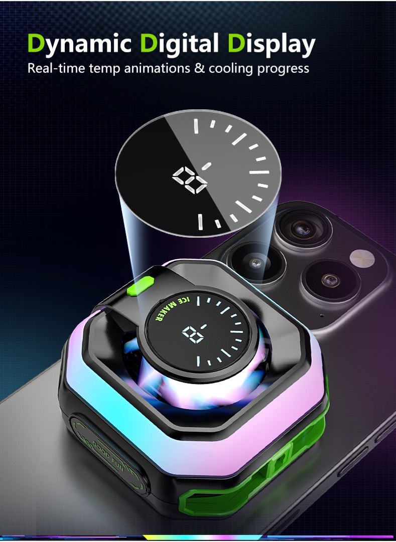 Phone Cooler, Low-Power Cryo Fan, Alloy Ventilation Ducts, Magnetic/Clip Dual-Mode, 3-Gear Smart Temp Control, Quiet Noise Reduction, Colorful LED Temp Display - Cools for Gaming, Streaming, Videos, News, Reading - TikTok YouTube Instagram Compatible (iOS/Android)