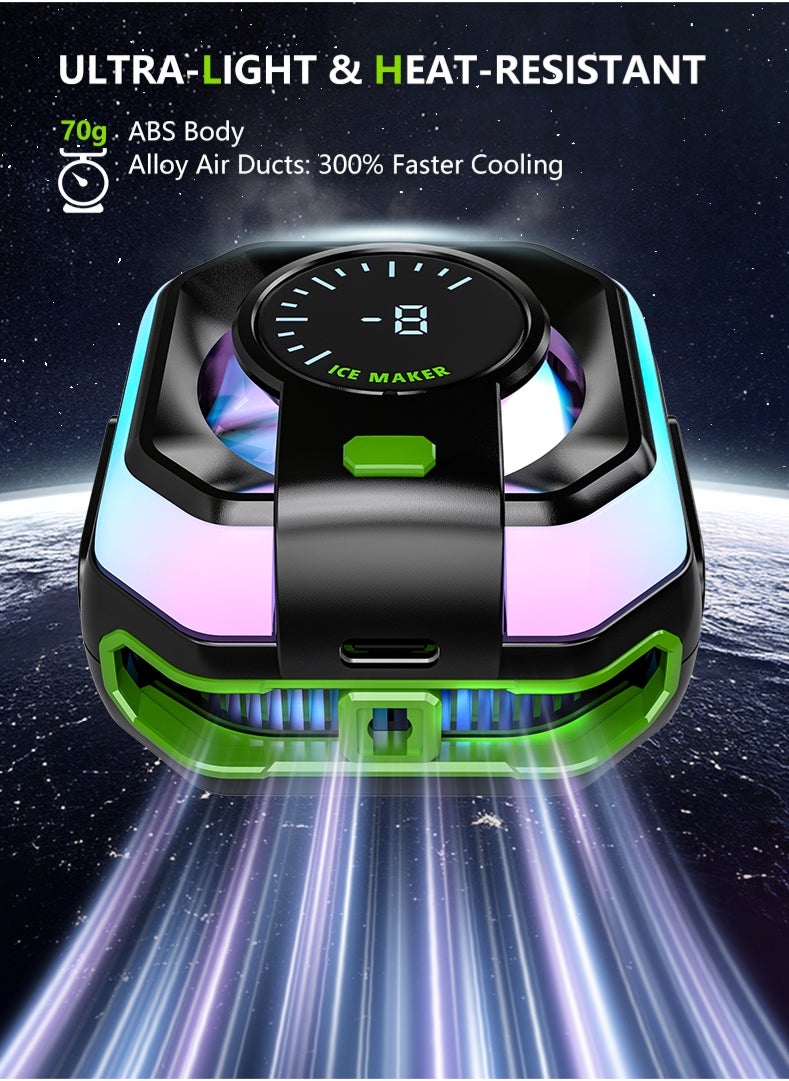 Phone Cooler, Low-Power Cryo Fan, Alloy Ventilation Ducts, Magnetic/Clip Dual-Mode, 3-Gear Smart Temp Control, Quiet Noise Reduction, Colorful LED Temp Display - Cools for Gaming, Streaming, Videos, News, Reading - TikTok YouTube Instagram Compatible (iOS/Android)
