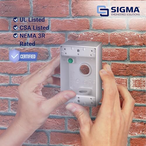 Sigma Electric SIGMA ENGINEERED SOLUTIONS 14250WH Metal Electrical Outlet Box, Weatherproof, Easy Mount Plug and Receptacle Protector, White, (3) 1/2-Inch Holes, 1 Gang Box - Image 3