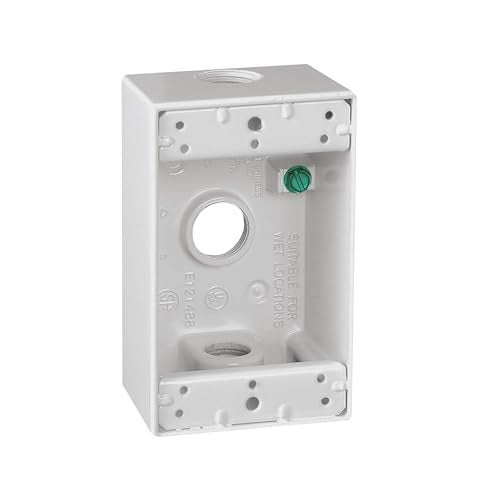 Sigma Electric SIGMA ENGINEERED SOLUTIONS 14250WH Metal Electrical Outlet Box, Weatherproof, Easy Mount Plug and Receptacle Protector, White, (3) 1/2-Inch Holes, 1 Gang Box - Image 1