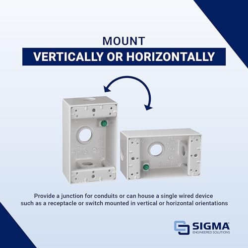 Sigma Electric SIGMA ENGINEERED SOLUTIONS 14250WH Metal Electrical Outlet Box, Weatherproof, Easy Mount Plug and Receptacle Protector, White, (3) 1/2-Inch Holes, 1 Gang Box - Image 2