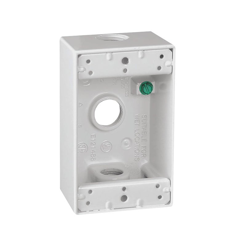 Sigma Electric SIGMA ENGINEERED SOLUTIONS 14250WH Metal Electrical Outlet Box, Weatherproof, Easy Mount Plug and Receptacle Protector, White, (3) 1/2-Inch Holes, 1 Gang Box - Image 5